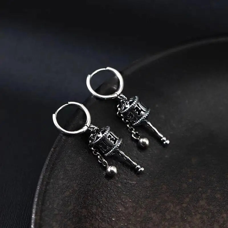 Ethnic Prayer Wheel Earrings Six Word Mantra for Women Vintage Jewelry Meditation Present Vue