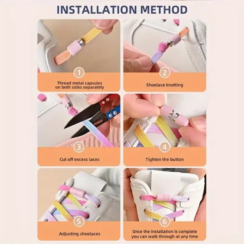 New 1Pair No Tie Shoe Laces Colorful Buckle Shoelaces Pearl Light Colorful Fashion Without Ties Elastic Laces Sneaker Kids Adult Vue