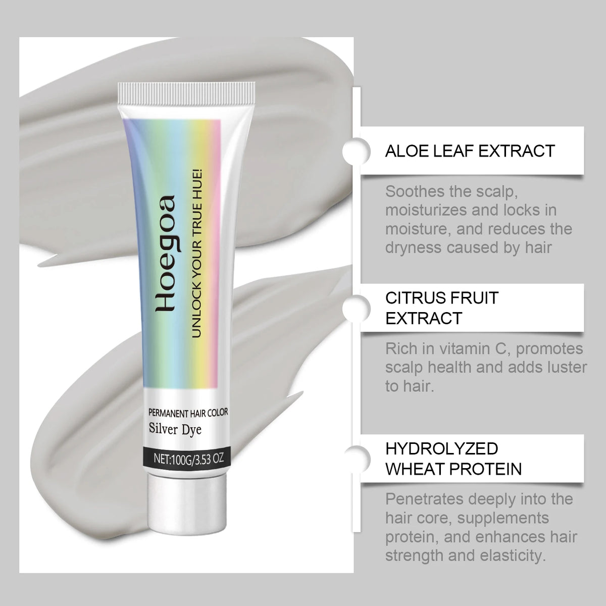 Hoegoa Gray Hair Dye, Light-Colored Silver, Punk Style, Fashionable Professional Hair Coloring Cream for Women and Men Vue