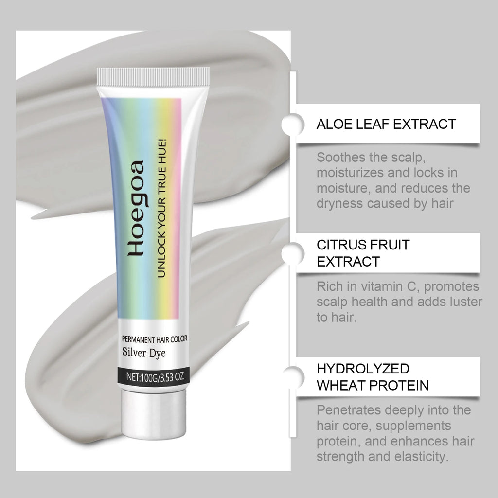 Hoegoa Gray Hair Dye, Light-Colored Silver, Punk Style, Fashionable Professional Hair Coloring Cream for Women and Men Vue