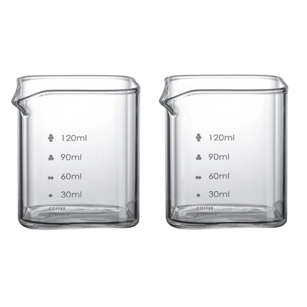 2PCS Transparent Square Measuring Pitcher with Scale 90/120ML Measuring Mini Espresso Cup Single Spouts Heat Resistant Milk Cup Vue 120ml