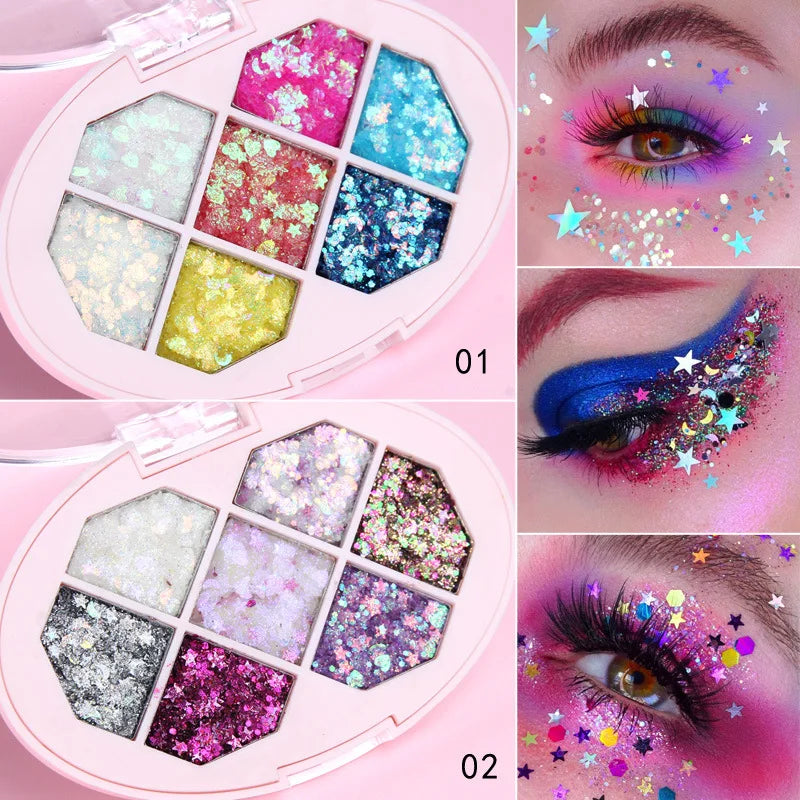 7 Colors Diamond Sequins Palette Shimmer Pigment Face Glitter Star Moon Makeup Fragment Vue