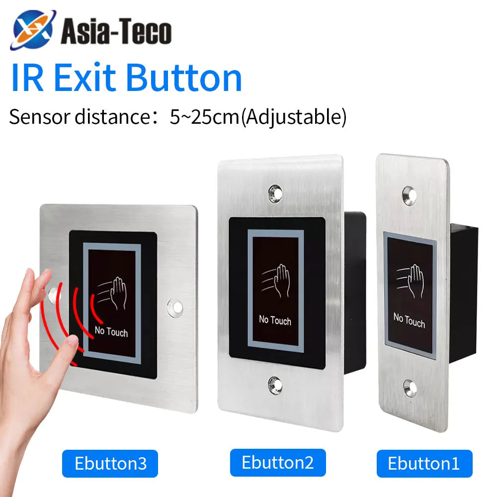 Metal Backlight Infrared Touchless Exit Release Switch Button No Touch Switch IP54 Waterproof Wired Delay Access Control System Vue
