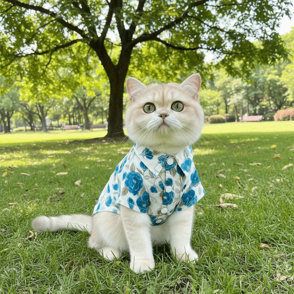Flower Pattern Dog Shirt Breathable Thin Cat T-Shirts Soft Fabric Collared Style Dog Cooling Vest Outdoor Activities Vue