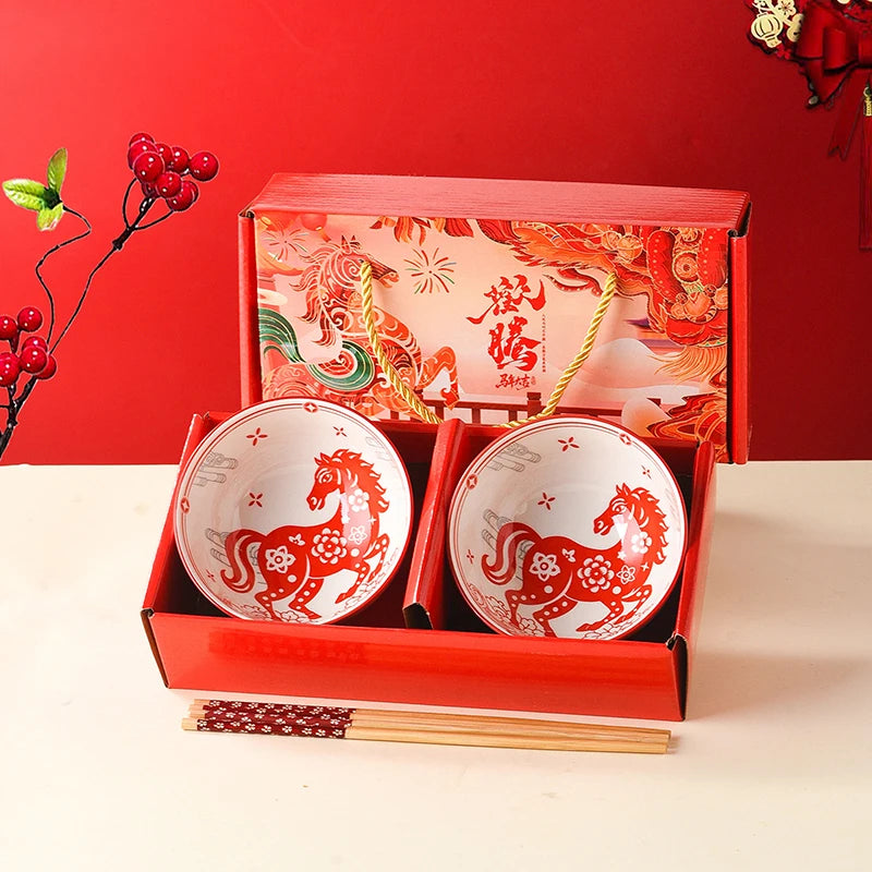 Year Horse Ceramic Bowls Chopsticks Year's SouvenirCC11 Vue one size A