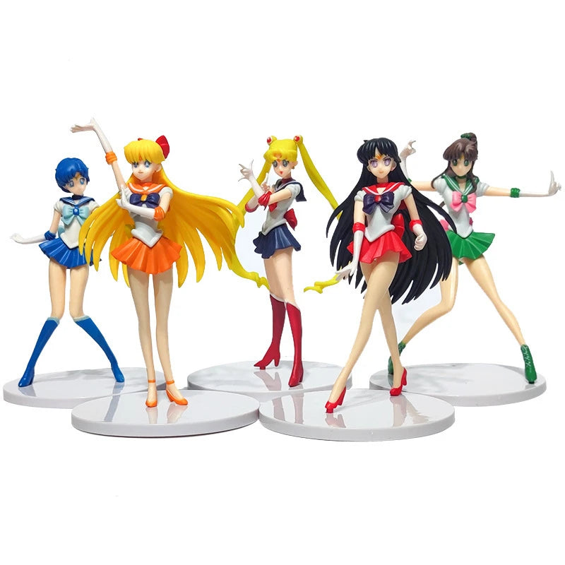 5pcs/set Anime Figure Sailor Moon Cute Mizuno Ami Tsukino Usagi Hino Rei Aino Minako Action Figure PVC Model Doll Christmas Gif Vue