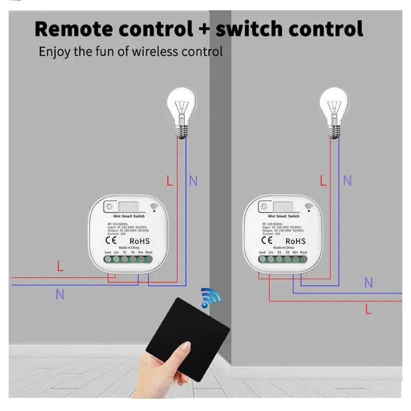 ABKW-Wireless Remote Control Light Switch Smart Stick-On 220V No Wiring Needed For Living Room Outdoor Garden Home Lighting Vue Yellow CN