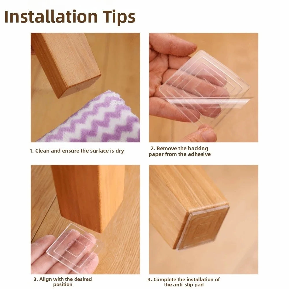 4Pcs Non-Slip Silent Table Foot Mat Self Adhesive Washable Sofa Chair Foot Fixed Pads Anti-Moving Transparent Furniture Gaskets Vue