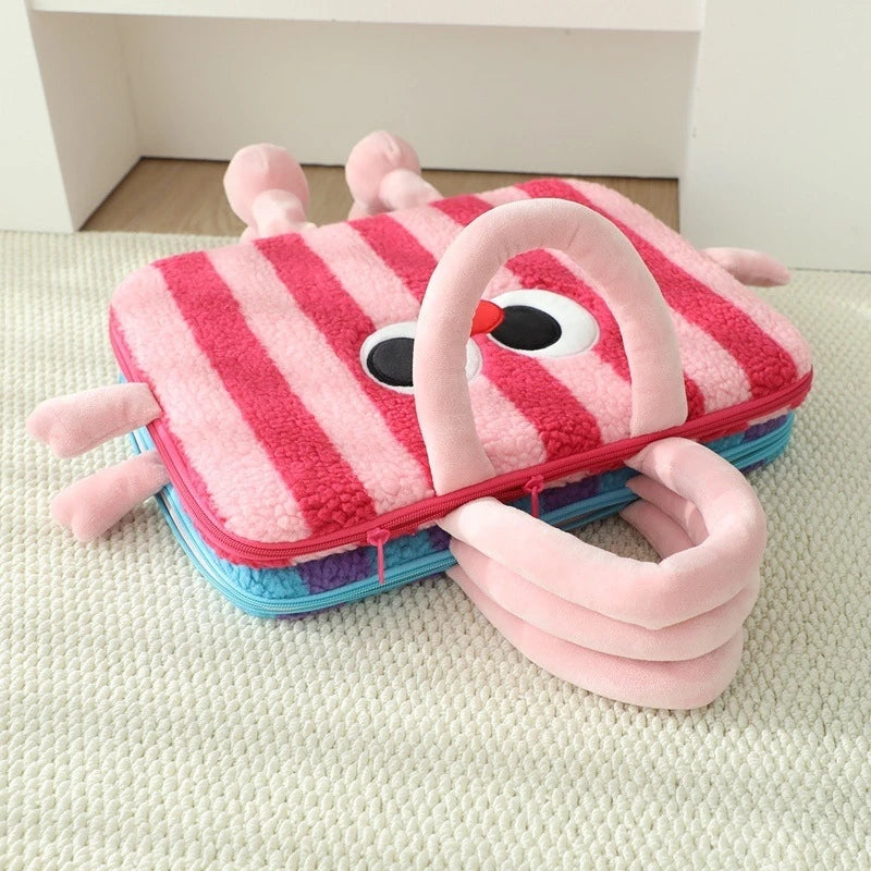 Striped Laptop Sleeve With Cartoon Big Eye Plush Doll Soft Case For Teens Women Office Travel Cute Birthday Christmas Gift Vue