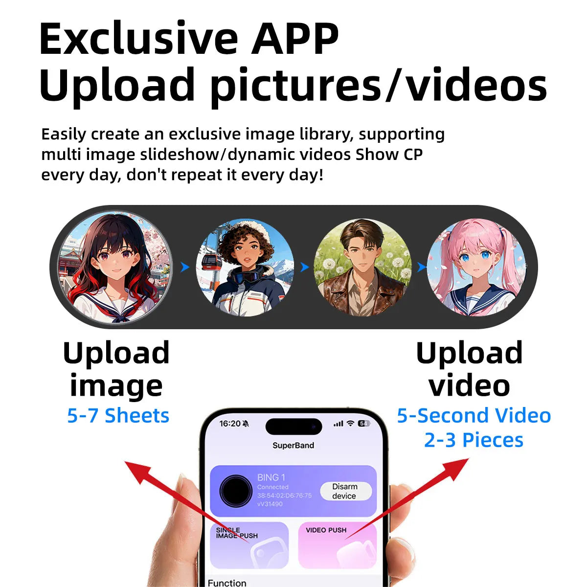 Hatsune Miku Smart Electronic Badge Touch Screen Round Brooches Multi-image Slideshow/Dynamic Videos Play Bluetooth Connection Vue