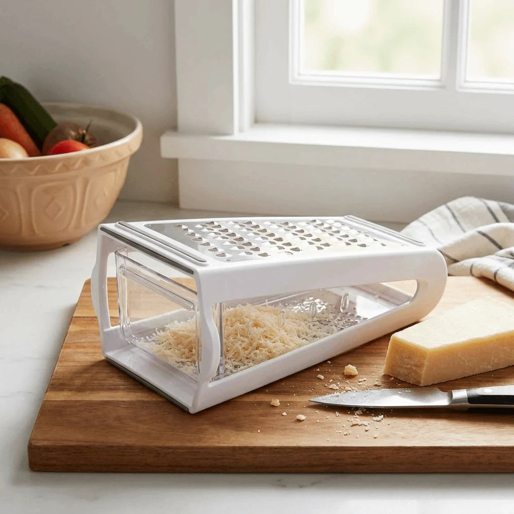 Multi-functional Stainless Steel Grater Double-Sided with Storage Container Vegetable Grater Rust-Resistant Manual Food Shredder Vue