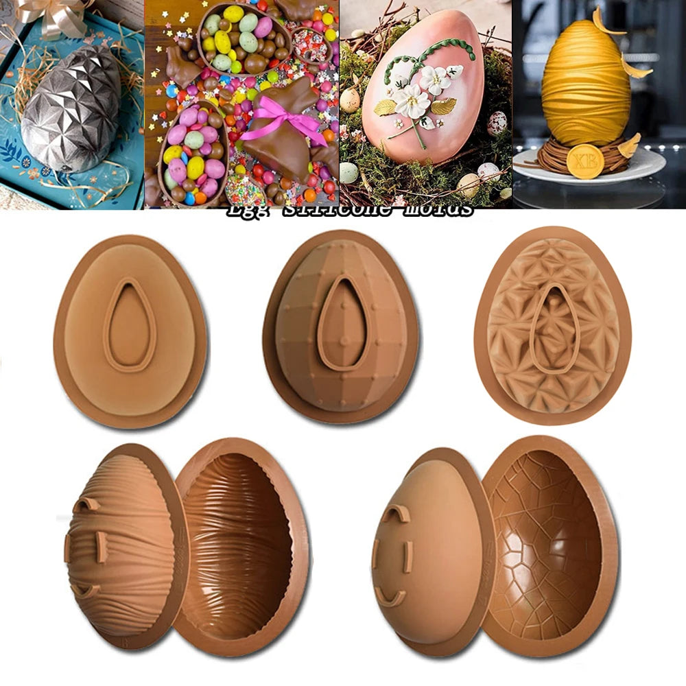 2PCS Easter Egg Chocolate Molds 6 Kids of Shape Eggs Silicone Molds 3D Large Non-Stick Egg Easter Chocolate Molds Baking Tools Vue