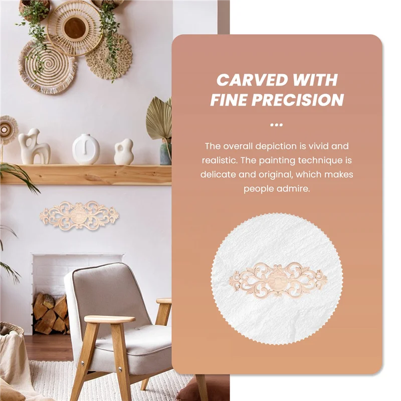 Rubber Wood Carved Applique Retro Furniture Crafts Decor New(40X15cm)ABKW Vue
