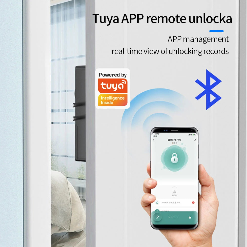Support Tuya APP Smart Home Bluetooth Door Lock 13.56Mhz IC Card Motor Lock Keyless No Drill Hole Installation Support Gateway Vue