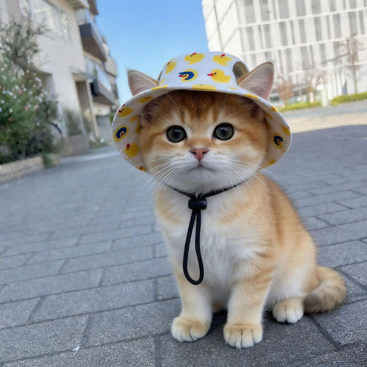 Wide Brim Pet Sun Hat with Ear Holes, Adjustable Bucket Hat for Dog Cat, UV Protection Visor for Small Medium Large, Beach Walk Vue