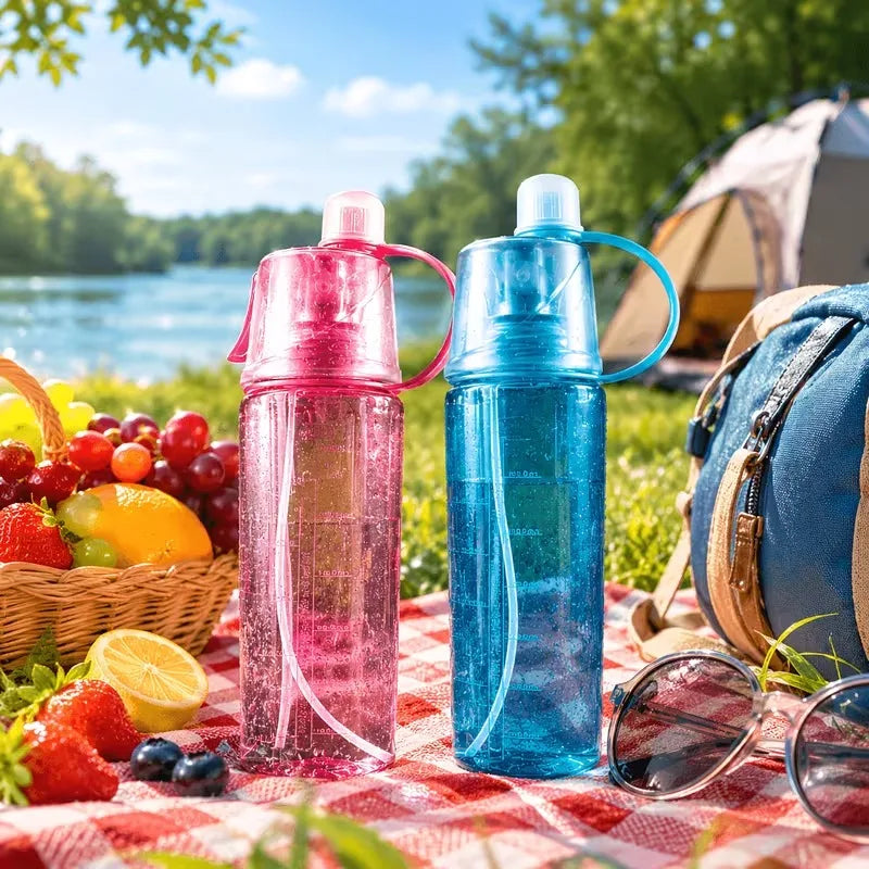 Spray Misting Water Bottle Portable for Outdoor Sports Summer Cooling Hydration Plastic Cup for Men Women Travel Vue