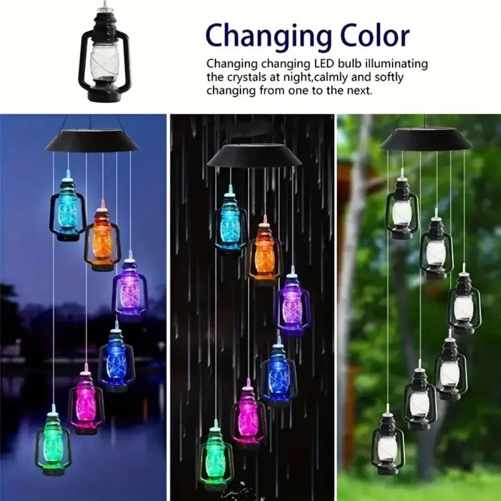 1PC 6LED Solar Retro Bottle Wind Chime light, Waterproof Outdoor String Light for Courtyard, Garden, and Yard Decoration Vue