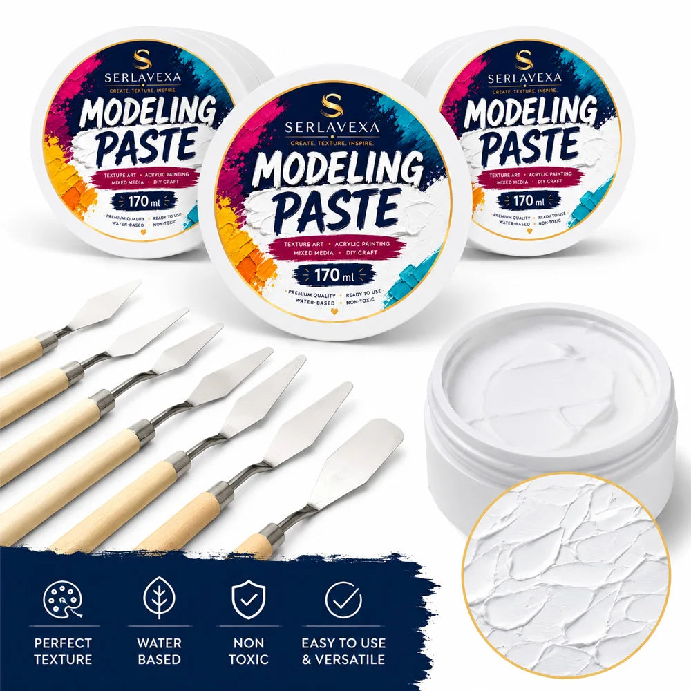 Acrylic Modeling Paste 170ml White Texture Gel for Canvas Painting Mixed Media Art Craft with Palette Knife DIY Supplies Set Vue