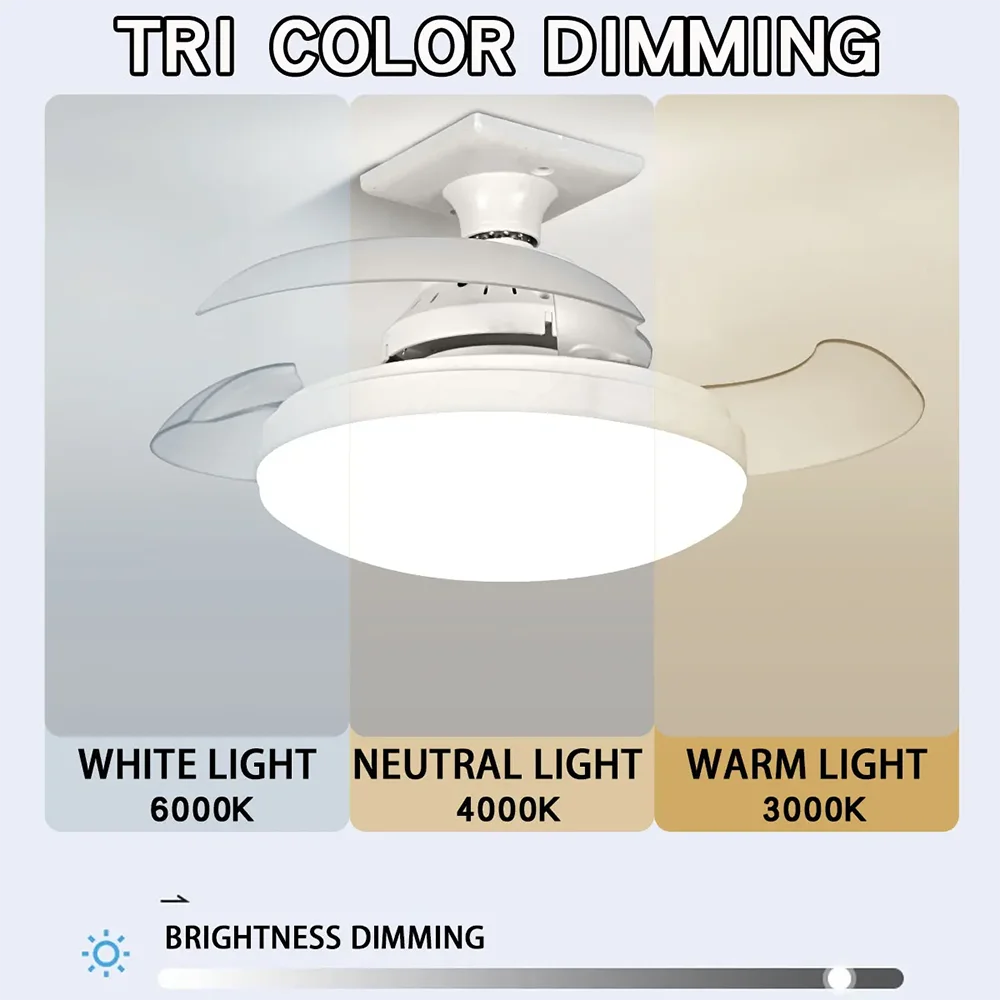 52CM Ceiling Fan Light Suitable For E27 Base Silent Retractable Blade With Remote Control Room Lighting Small Electric Fan Vue