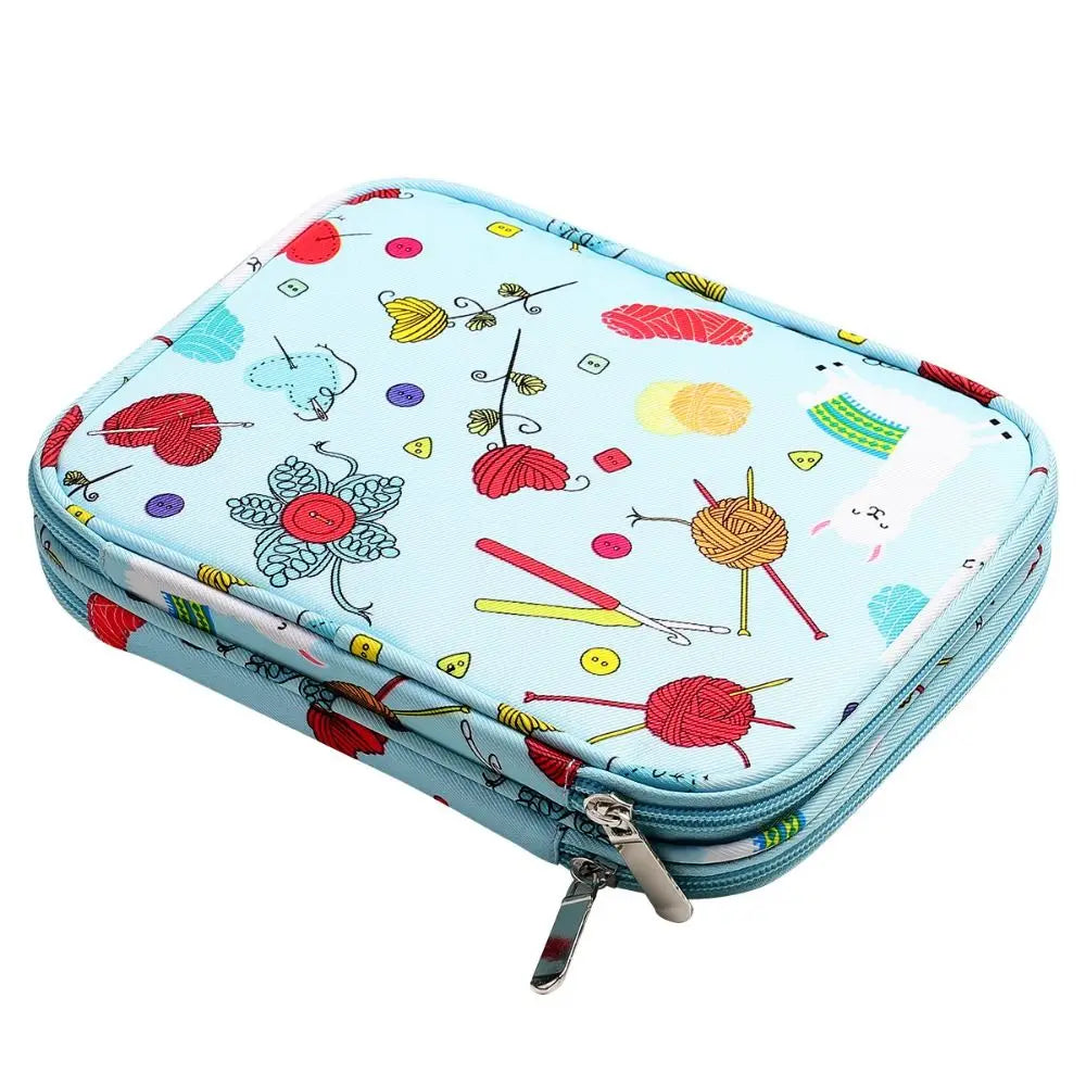 Portable Knitting Needles Case Oxford Fabric Durable Crochet Needle Bag Colorful Zipper Crochet Hooks Storage Bag Vue blue