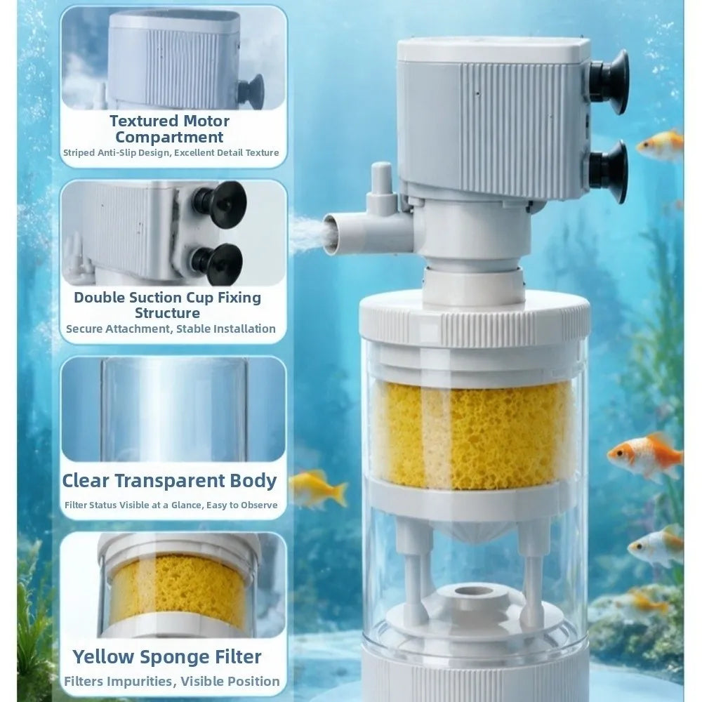 High-Efficiency Fish Tank Filter Energy-Saving Water Circulation Aquarium Filter Pump Suction Cup Silent Vue