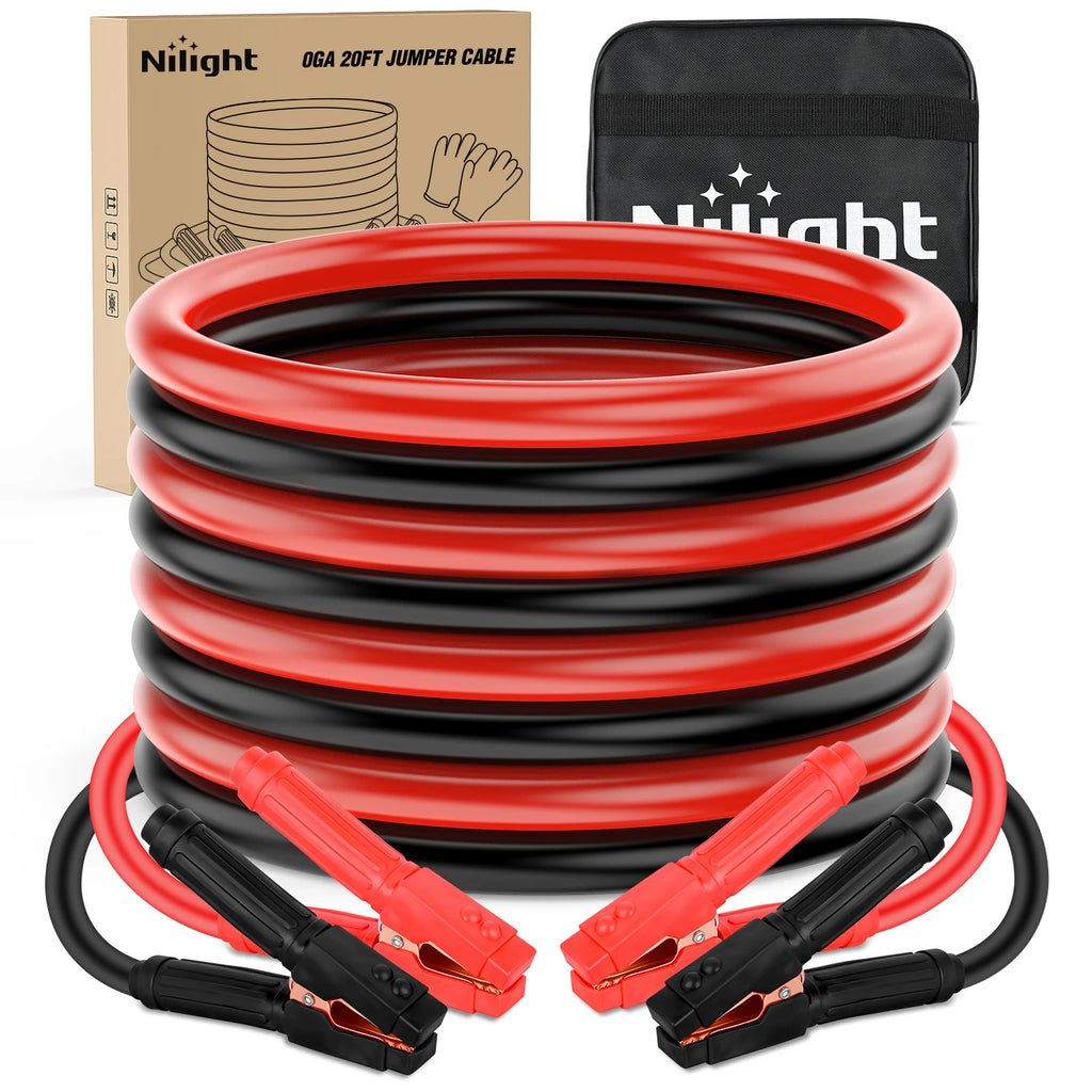 Nilight Jumper Cables for Car Battery 0 Gauge 20 FT Booster Cable Heavy Duty 1000 A CCA with Carrying Bag Jump Start Emergency Kit Pickup Truck RV Vans SUV Vue United States