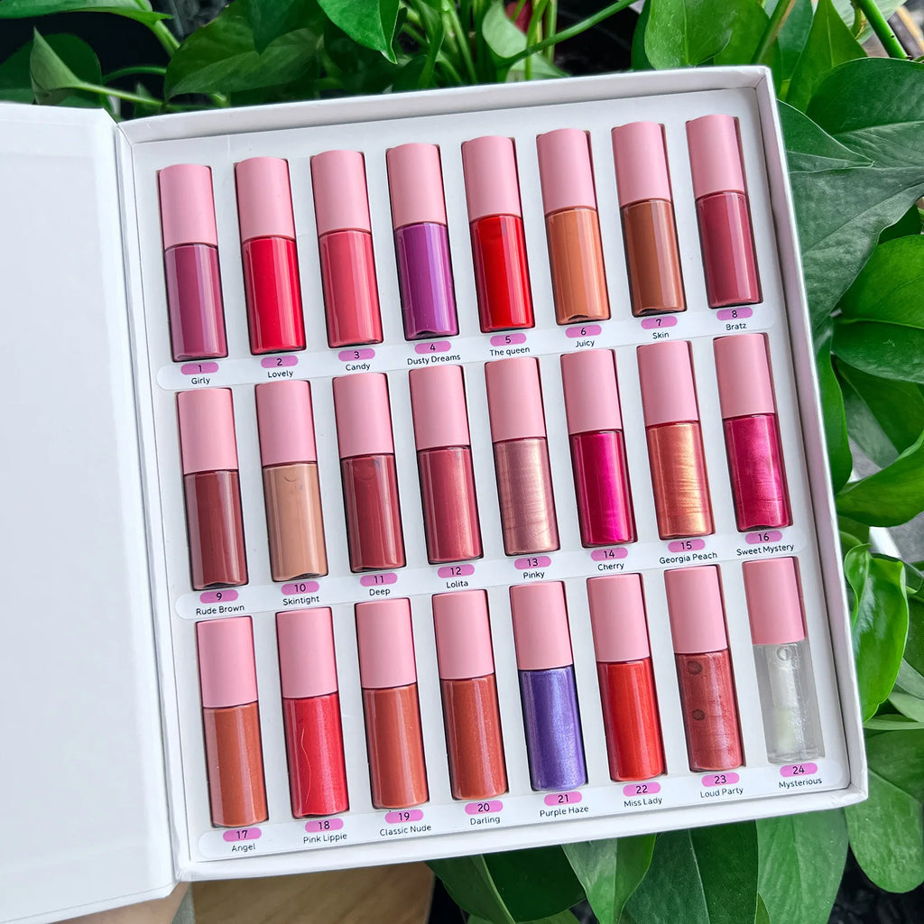 136pcs/set Lipgloss Samples Set Glossy and Matte Lip Gloss Kit Print Your Logo on Gift Box Liquid Lipsticks Wholesale Vue