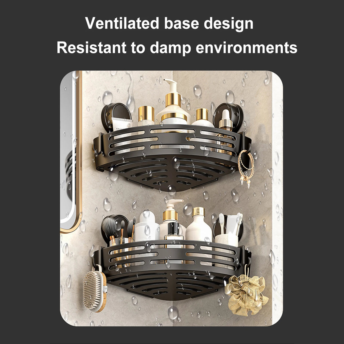 Triangle Corner Shower Caddy with Hooks – No Drilling Shower Corner Caddy Vue
