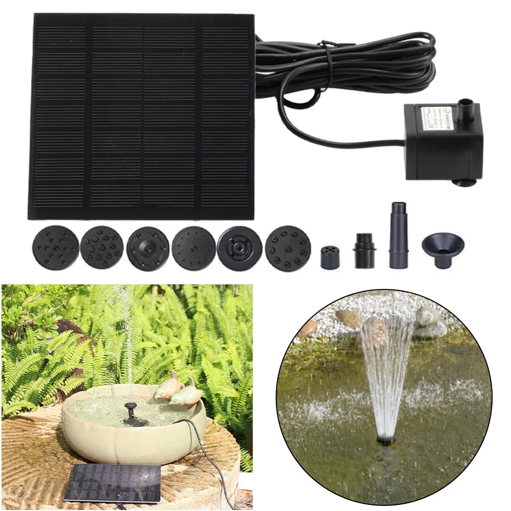 1.2W Solar Fountain Pump 200L/h – 6 Nozzles, Garden & Bird Bath Solar Fountain Pump Vue