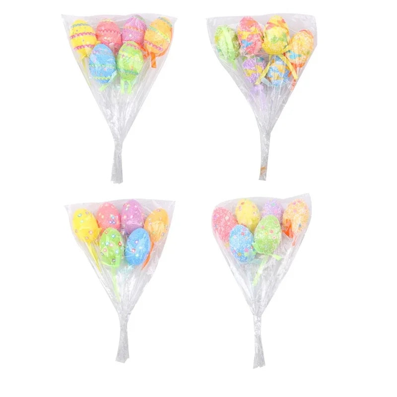 Easter Foam Egg Picks Printed Pattern Faux Eggs On Stakes For Table Centerpiece Party Decor Home Display Kids Spring Gift Vue