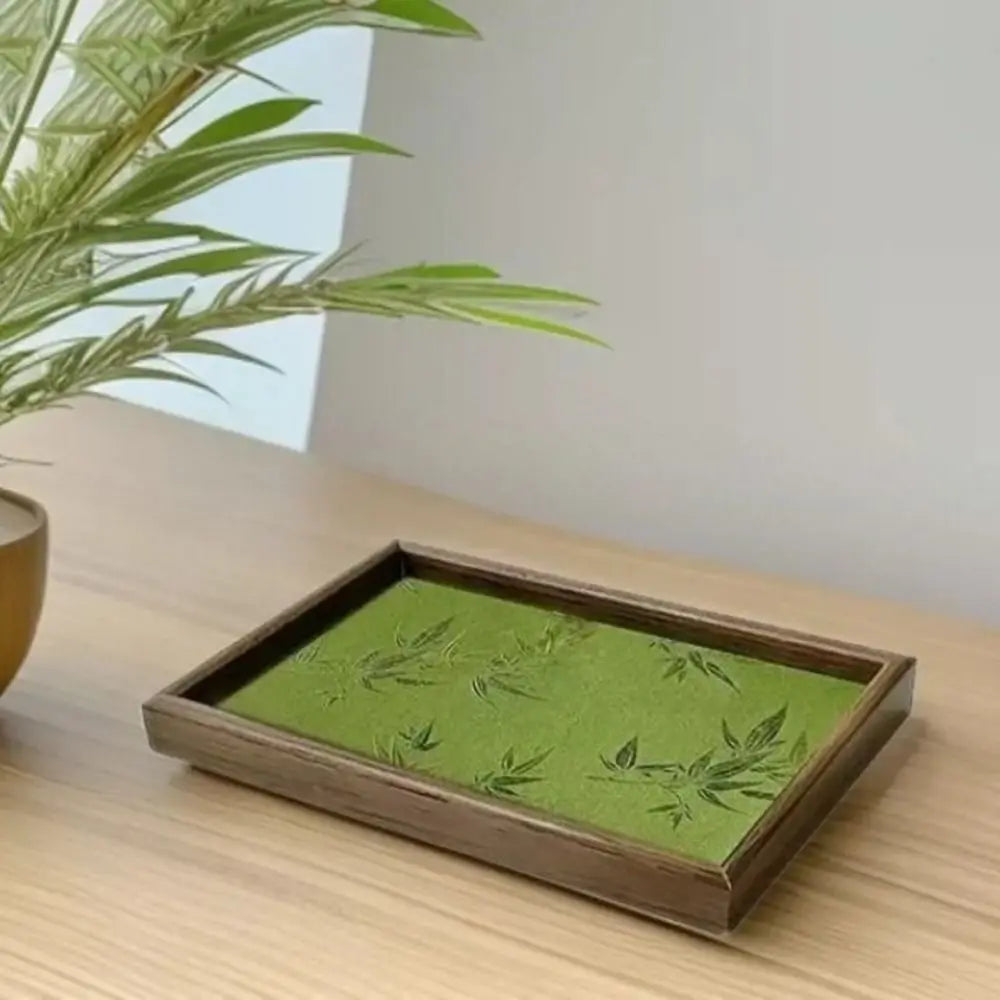 Wooden Bamboo Shadow Embroidered Tray Large Capacity Decorative Rectangular Storage Tray Space Saving Chinese Style Vue