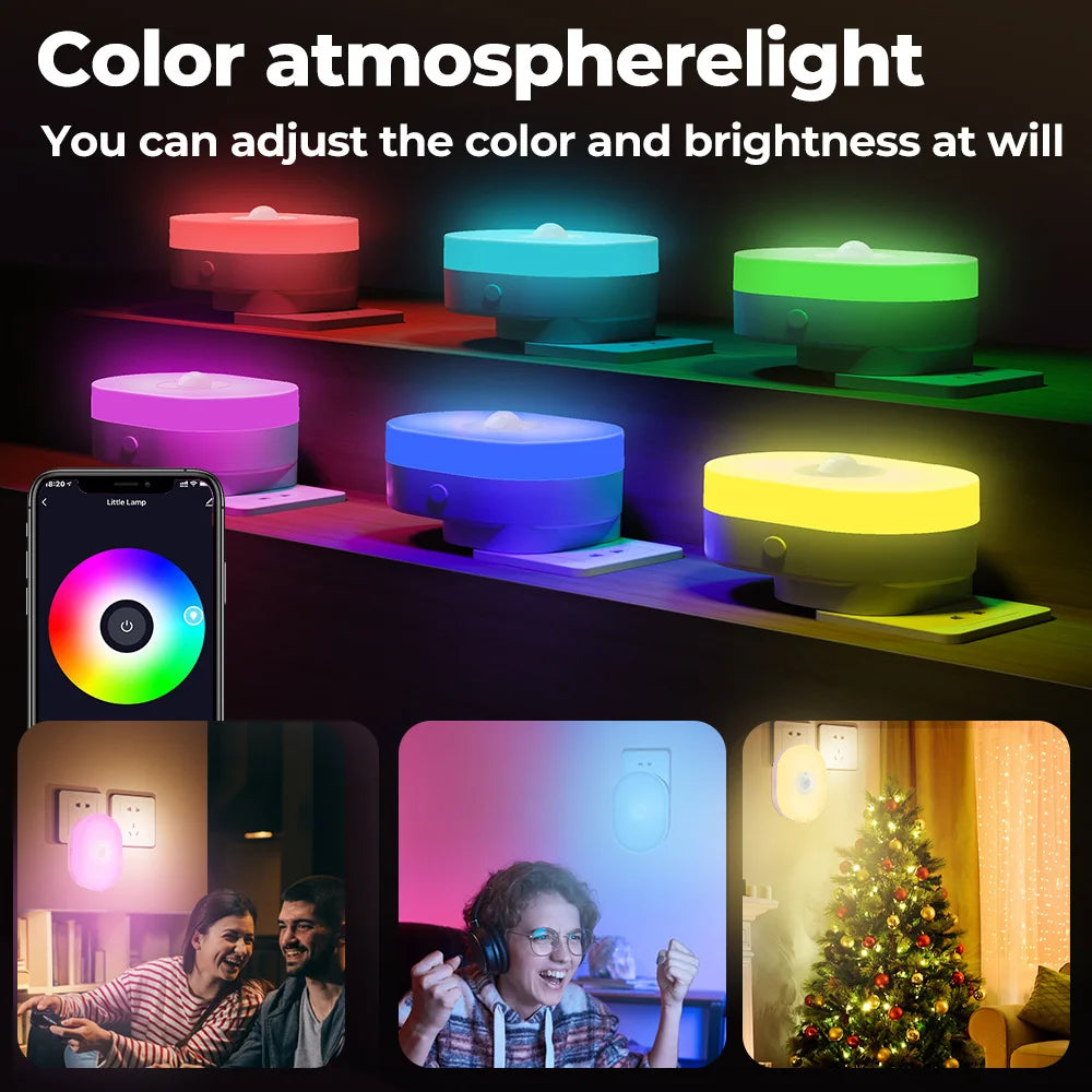 Tuya WiFi Smart Led Night Light PIR Motion Sensor Light EU/US/UK Plug In Wall Lamp Warm White RGB Timer Light App Voice Control Vue