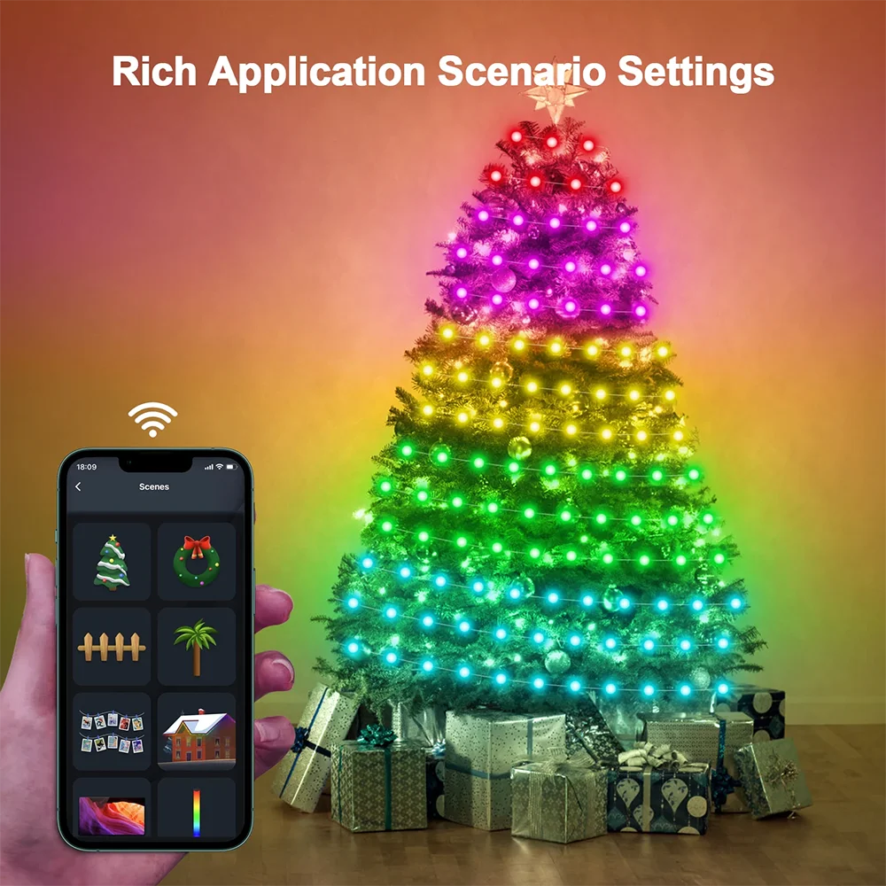 USB Bluetooth RGBIC Fairy Light 10M 50LED Christmas Light String with APP Remote Control Christmas Tree Wreath Decoration Vue