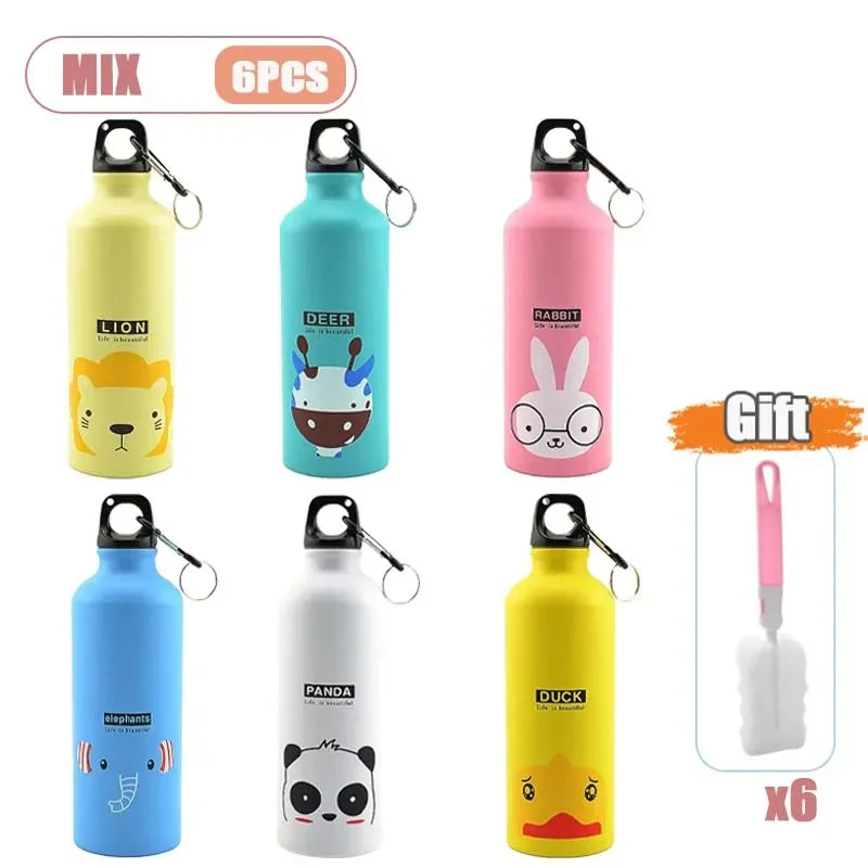 500ML Cartoon Aluminum Water Bottle Cute Animal Print Stainless Steel Water Bottle with Lid Insulated Mug Coffee Mug Vue MIX-6PCS