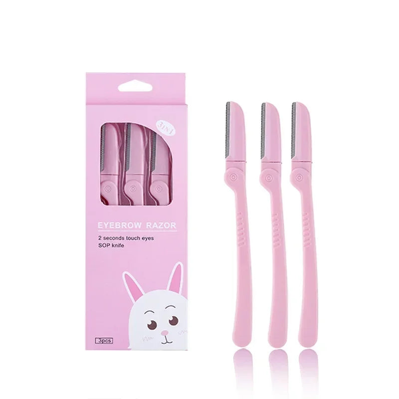 3Pcs/Set Beauty Face Eye Shaper Shaver Stainless Steel Blades Makeup Tools Pink Folding Eyebrow Trimmer Armpit Hair Razor Vue