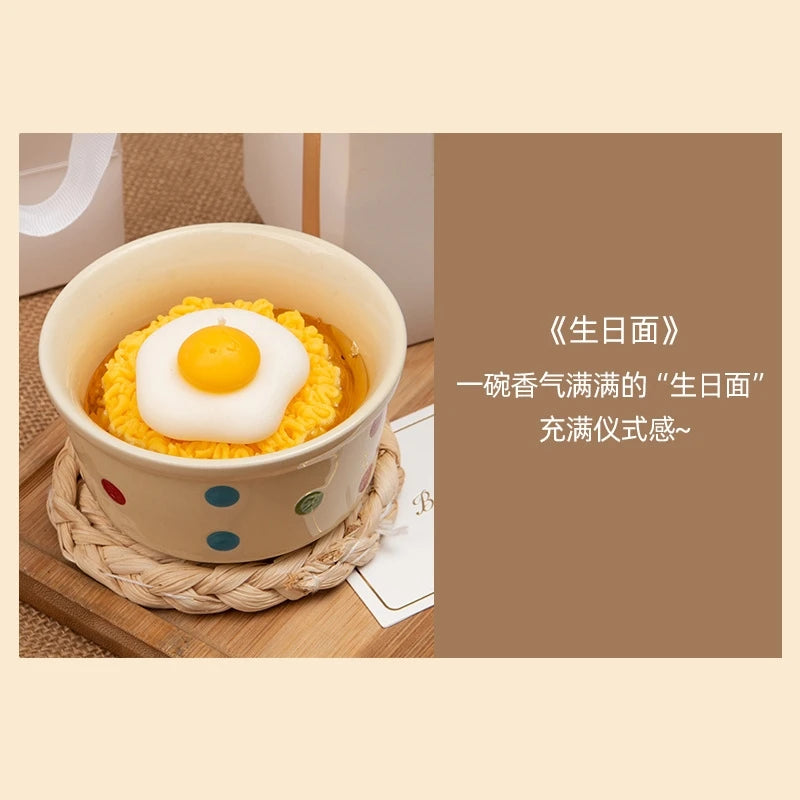 Birthday Noodle Scented Candle Novelty Cute Egg Instant Ramen Gift For Best Friend Party Table Centerpiece Cozy Home Display Vue