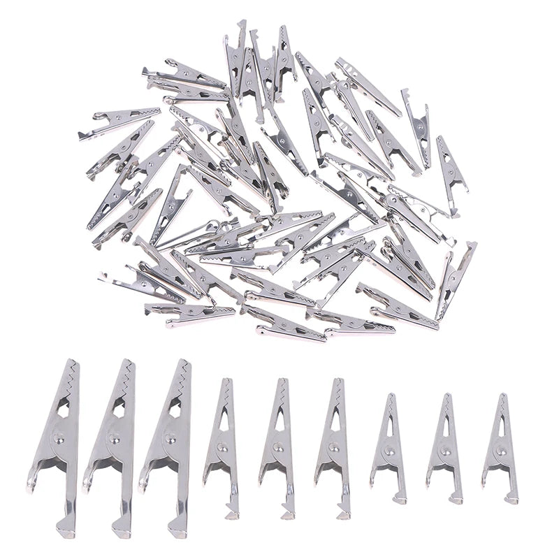 50PCS 28mm 35mm 45mm Mini Alligator Clips Mini Silver Metal Alligator Clip For Electric Testing For Battery Test Vue