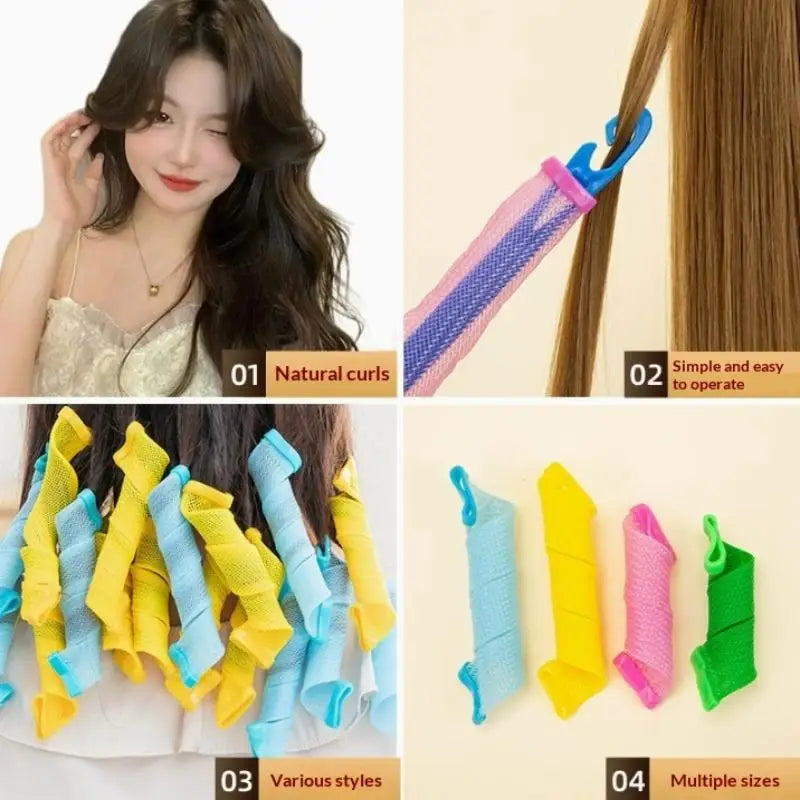 Heatless Magic Hair Curlers Spiral Set, Reusable Hair Styling Rollers with Styling Hooks, No Damage Hair Curl Tools Vue