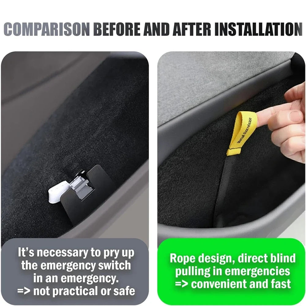 for Tesla Model 3 Y Juniper 2025 2026 Door Emergency Release Pull Cord Rear Door Emergency Switch Pull Rope Safety Accessories Vue