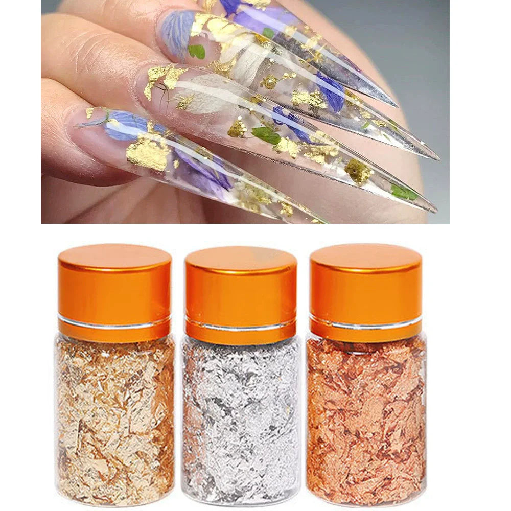 1Box Gold Silver Irregular Nail Art Foil Paper Glitter Gold Leaf Flakes Nail Art Sequin Foil Paper Fragments DIY Manicure Decora Vue
