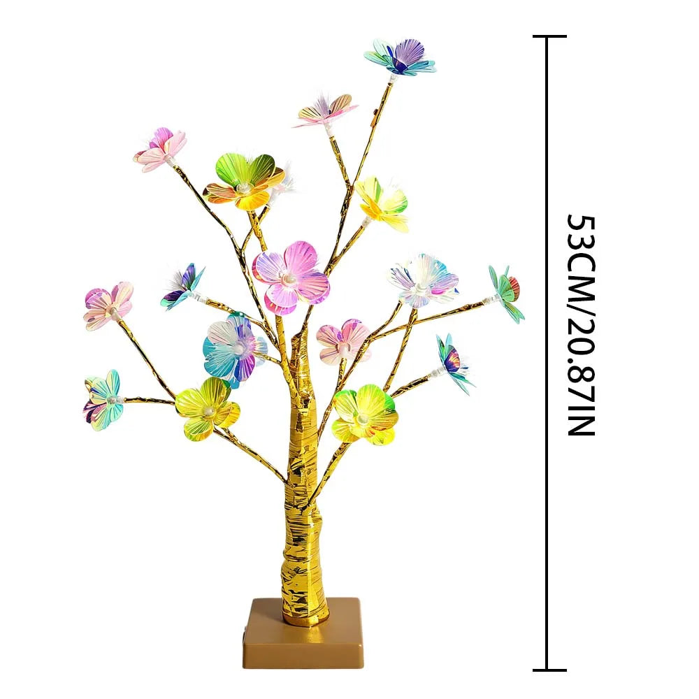 Battery Powered 18LED Fiber Optic Flower Lamp, Golden Birch Tree LED Night Light for Home Birthday Bedroom Table Decor Vue