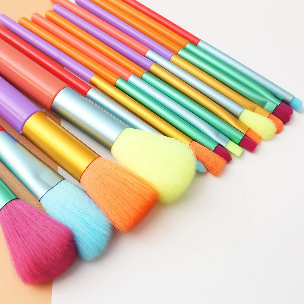 15pcs Colourful Makeup Brush Set Girl Gift Foundation Blending Face Powder Blush Eyeshadow Rainbow Makeup Brushes Custom Logo Vue