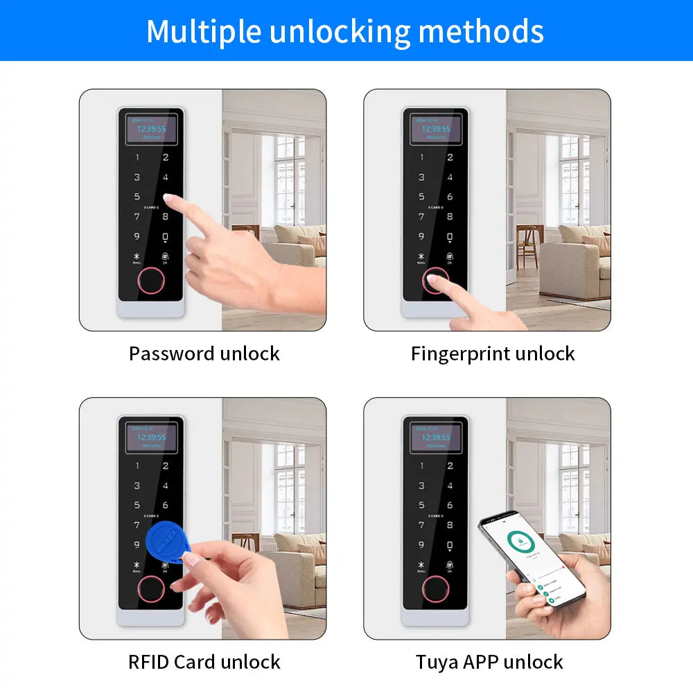 Waterproof WIFI Tuya App Control Fingerprint Reader With LED LCD Screen Stand-Alone Door Keypad Metal RFID Access Control System Vue