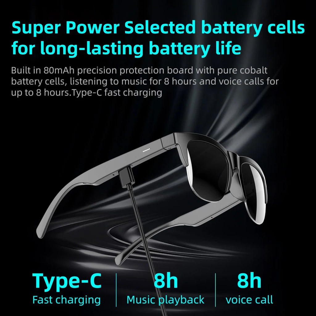 2025 Trending Smart Glasses Wireless Bluetooth Call IP4 Waterproof Outdoor Sport Sunglasses Music Control High Sound Quality Men Vue