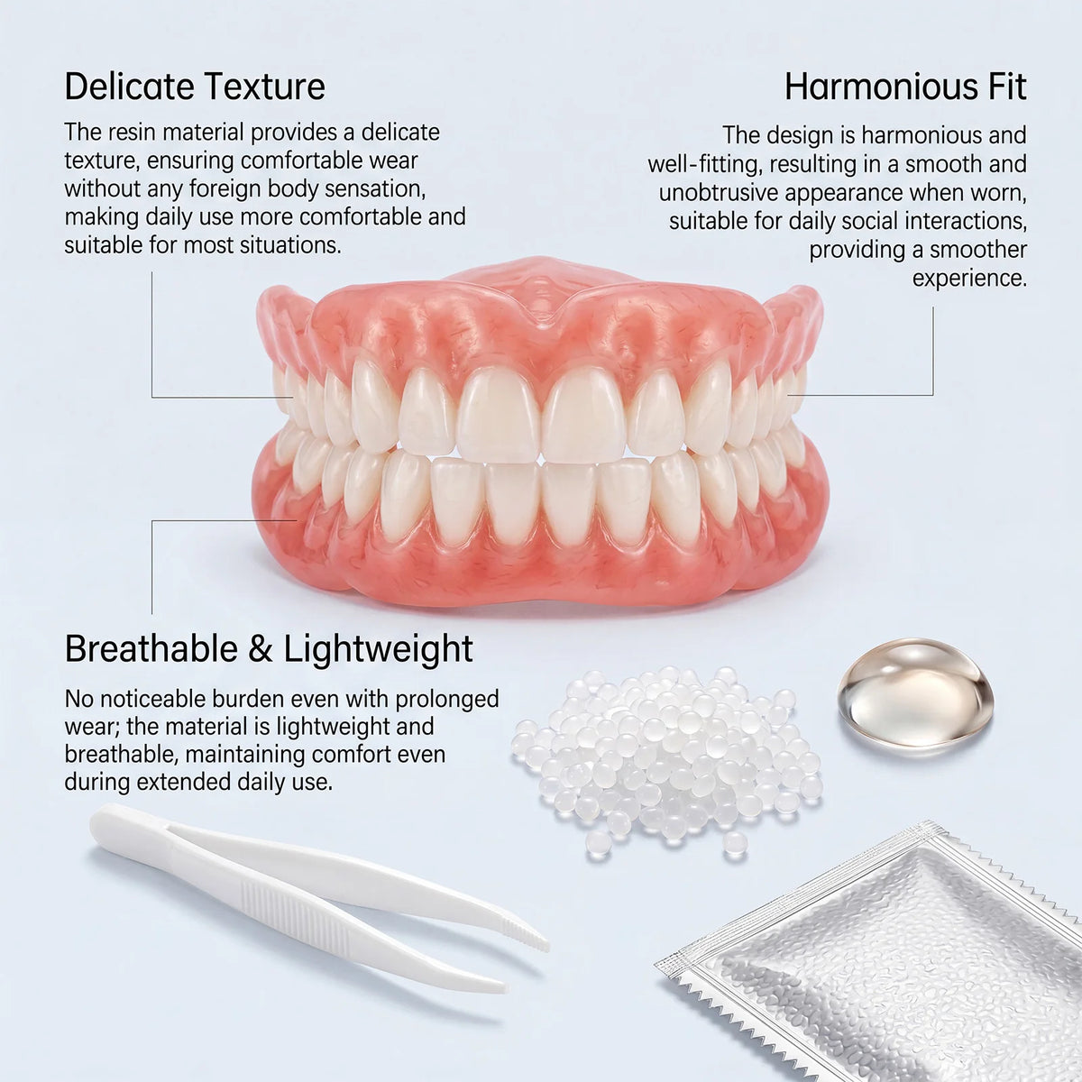 Cosmetic Denture Kit, Adjustable Snug Fit, Comfortable For Long Time Wear, Skin-friendly Material, Portable & Easy To Use Vue