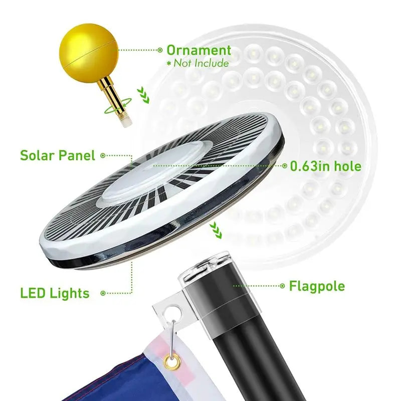 ABKW-Flagpole Light Solar Powered Spotlight Outdoor, 48 LED Waterproof Solar Flagpole Light, Top Mounted Flagpole Solar Light Vue