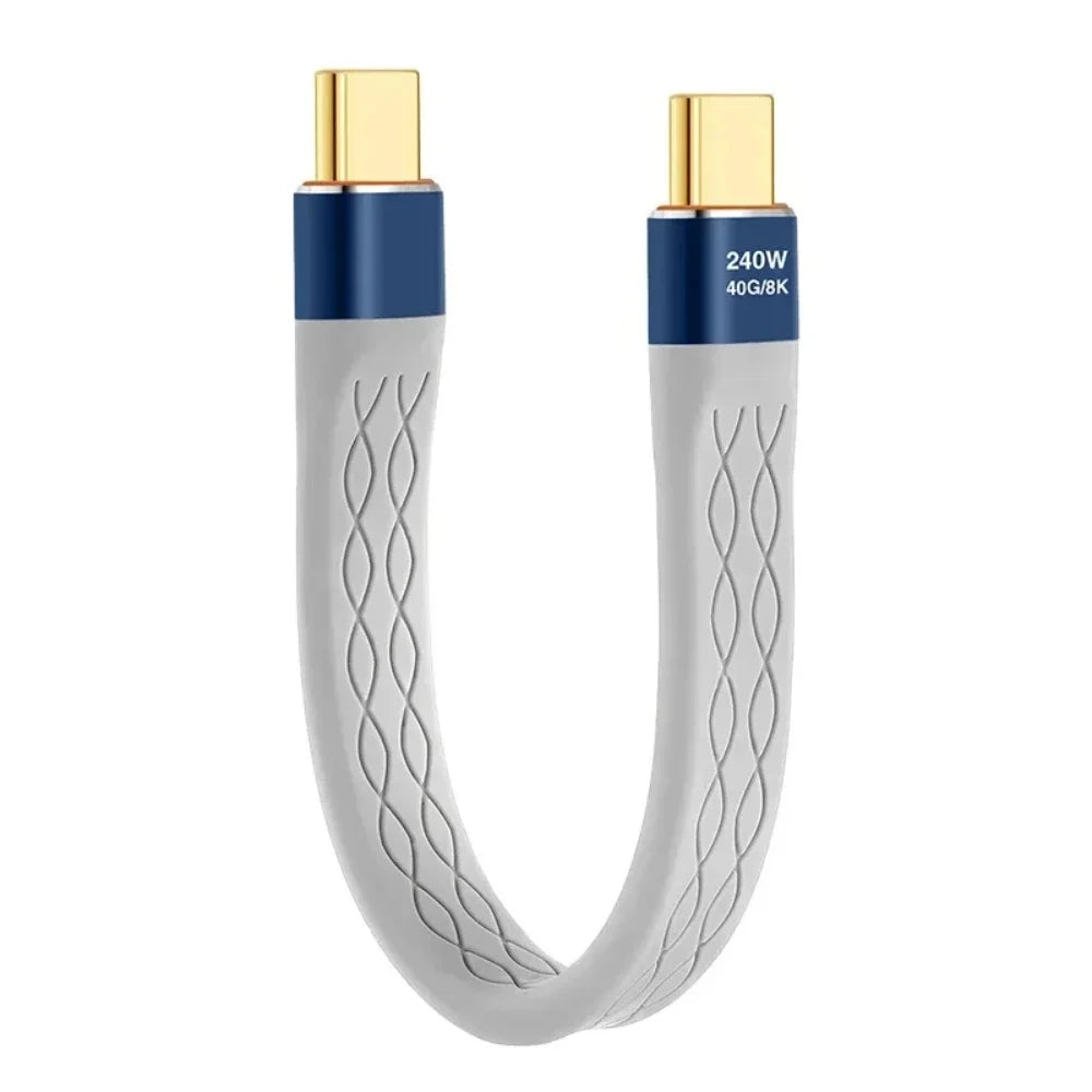 NNBILI 240W 40GB Short USB C to USB C Cable Fast Charging Type C Cord 40Gbps Data Transfer 8K Flat Data Charge Extension Cable Vue Gray