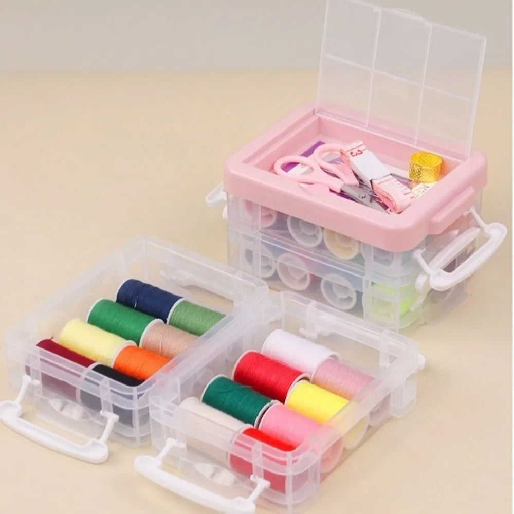 18pcs Craft Spools DIY Sewing Tool Kit Portable Three-Layer Needlework Box Large Capacity Sewing Kit Box Cross Stitching Vue