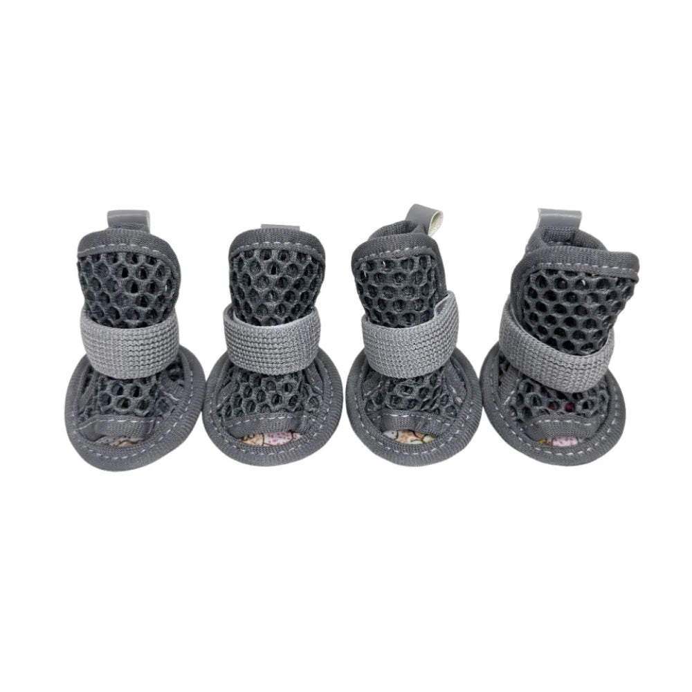 4Pcs/Set Non-Slip Su Dog Shoes Adjustable Soft Breathable Pet Sandals Soft Sole Comfortable Mesh Foot Covers Dogs Accessories Vue Grey 5