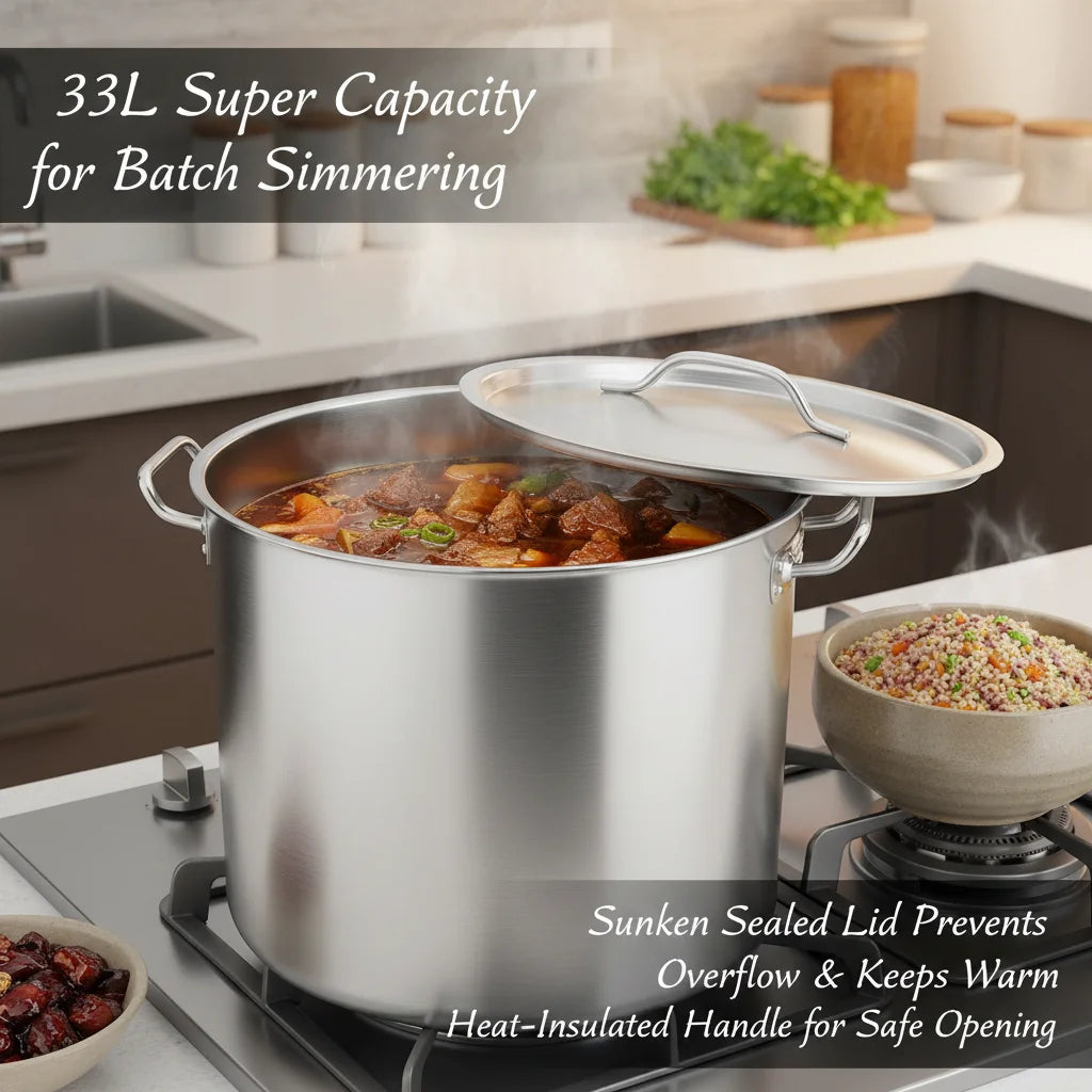33L Stainless Steel Stock Pot with Lid – 34.9Qt Commercial Pot Stainless Steel Stock Pot Vue